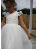 Flutter Sleeves Ivory Lace Tulle Flower Girl Dress